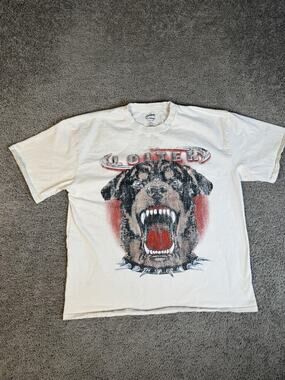 Loiter Shirt Mens XL White 100% Cotton Rottweiler Graphic Black Light Back Print